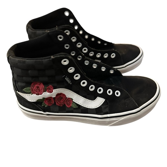 Vans Black and White High-Top Sneakers with Red Rose Embroidery - Picture 1 of 12